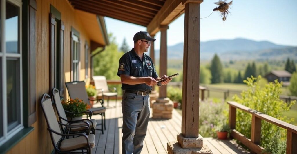 man examining house on wasps